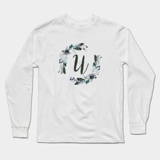 Floral Monogram U Dark Bohemian Flora Long Sleeve T-Shirt